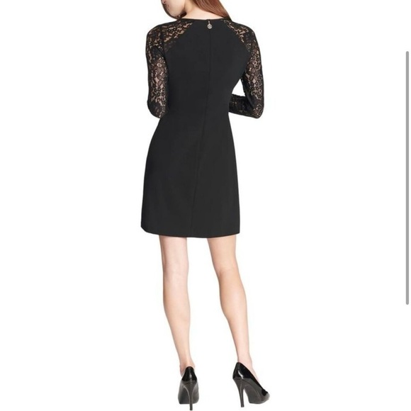 NWT Tommy Hilfiger Womens Black Lace Sleeves Mini Shift Dress Size 10 - Picture 2 of 8